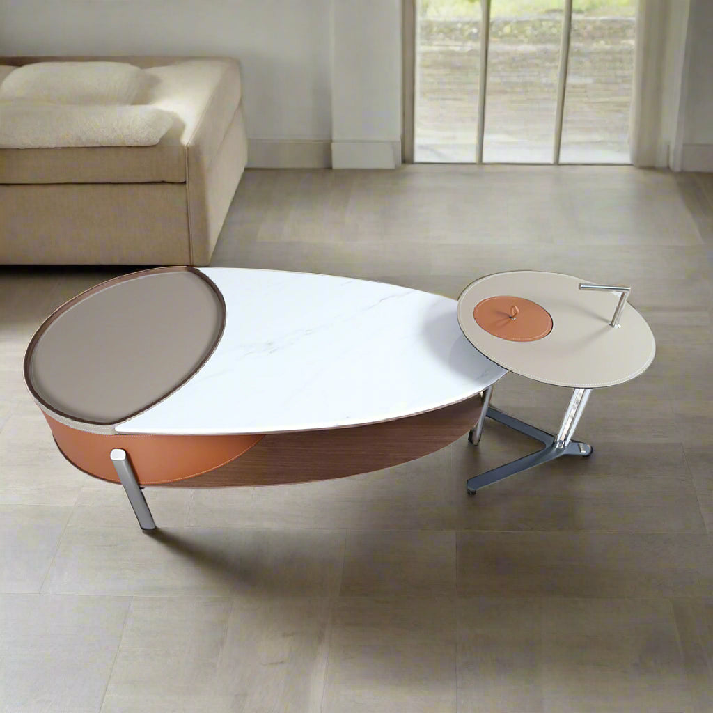 Saddle Leather & Marble Veneer Table