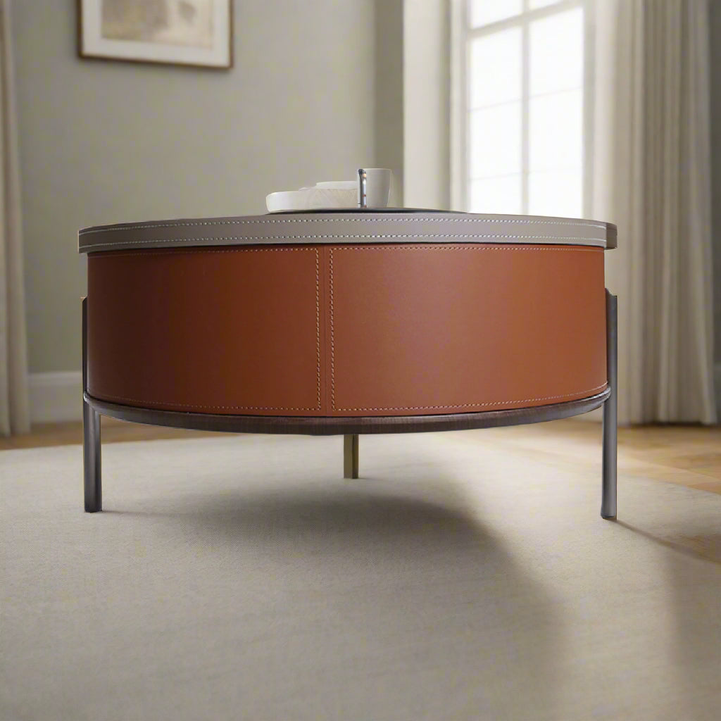 Saddle Leather & Marble Veneer Table