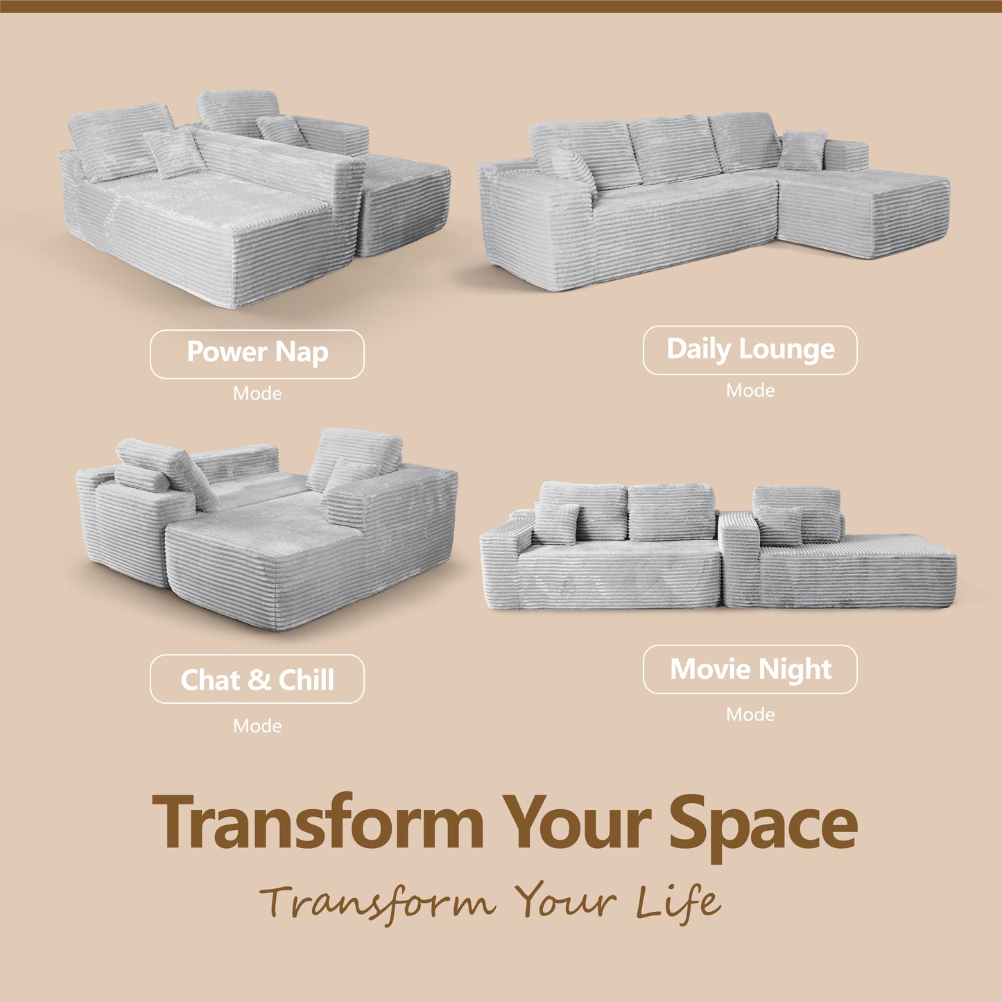 Multi-Functional Sofa, Sleeper Sofa Couch, Cloud Sofa, Cloud-Like Comfort, Portable Compression Design, L Shape Sectional