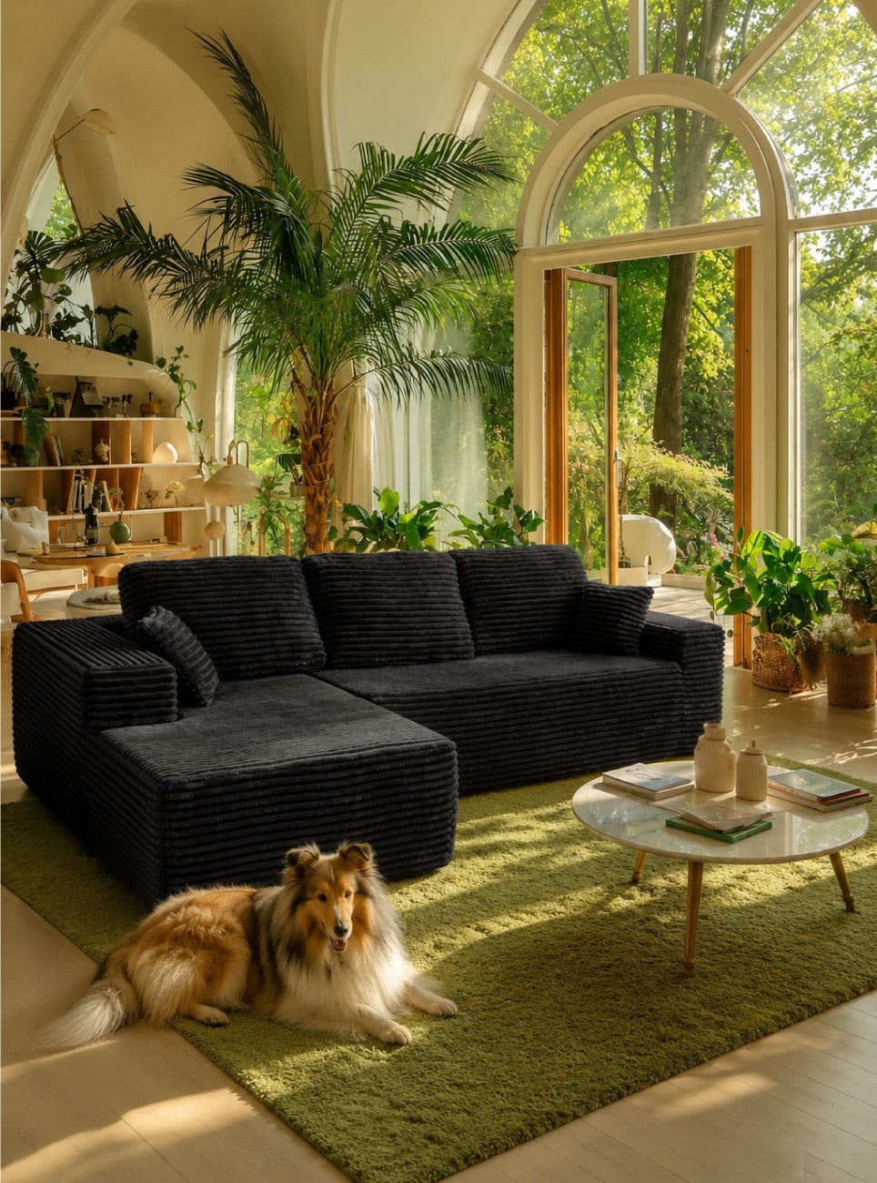 Boneless Cloud Sofa 105.5in L-Shaped Modular Sectional Couch, Frameless L-Shaped Modular Sectional, No Assembly, for Living Room/Bedroom, Black, Left-Facing Chaise