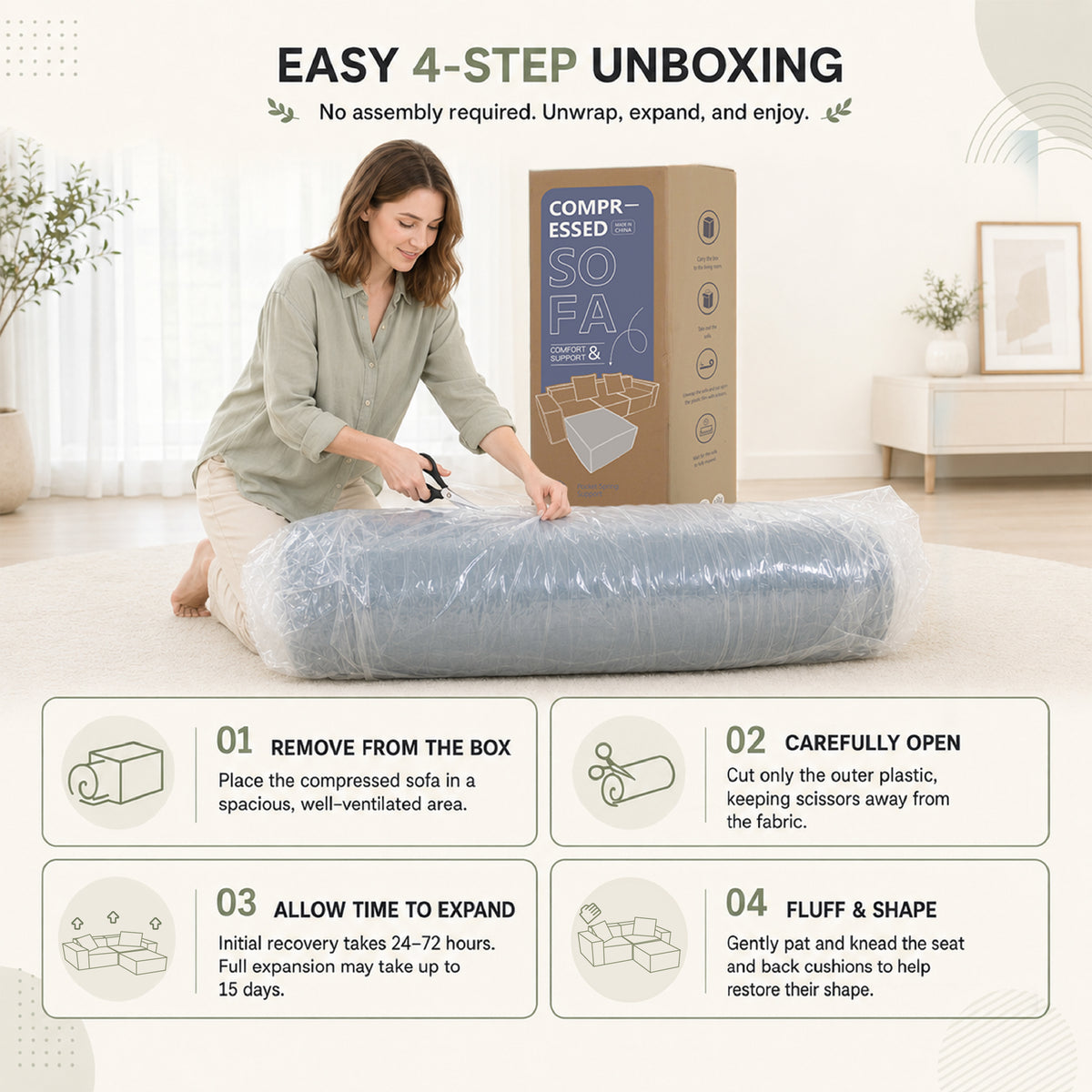 Flexicube Modular Sectional Loveseat with Ottoman Beige White