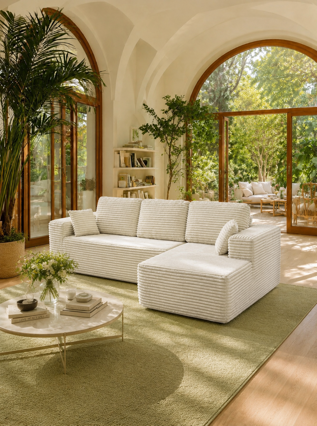 Boneless Cloud Sofa 105.5in L-Shaped Modular Sectional Couch, Frameless L-Shaped Modular Sectional,Corduroy Upholstery, No Assembly, for Living Room/Bedroom, Beige, Right Facing Chaise