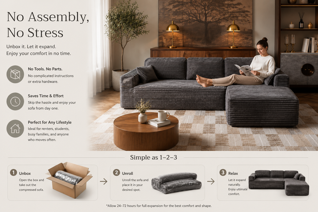 No Assembly, No Stress: The Simplicity of Boneless Sofas