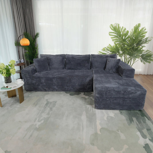 Boneless Cloud Sofa 96in L-Shaped Modular Sectional Couch, Frameless L-Shaped Modular Sectional,Corduroy Upholstery, No Assembly, for Living Room/Bedroom, Dark Grey, Right Facing Chaise