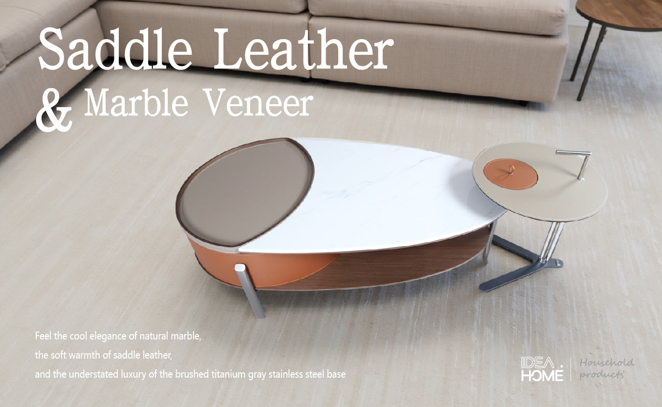 Saddle Leather & Marble Veneer Table