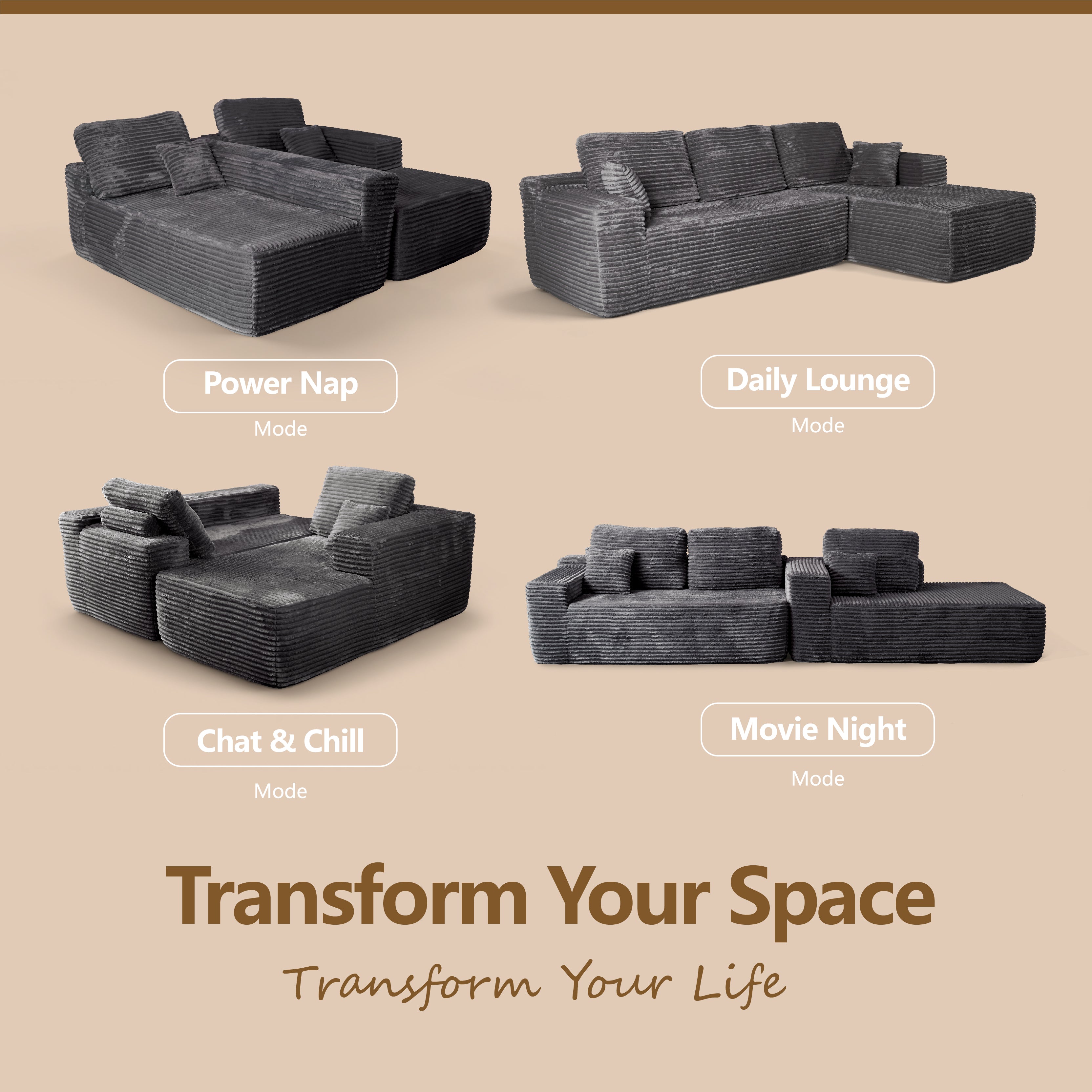 Multi-Functional Sofa, Sleeper Sofa Couch, Cloud Sofa, Cloud-Like Comfort, Portable Compression Design, L Shape Sectional