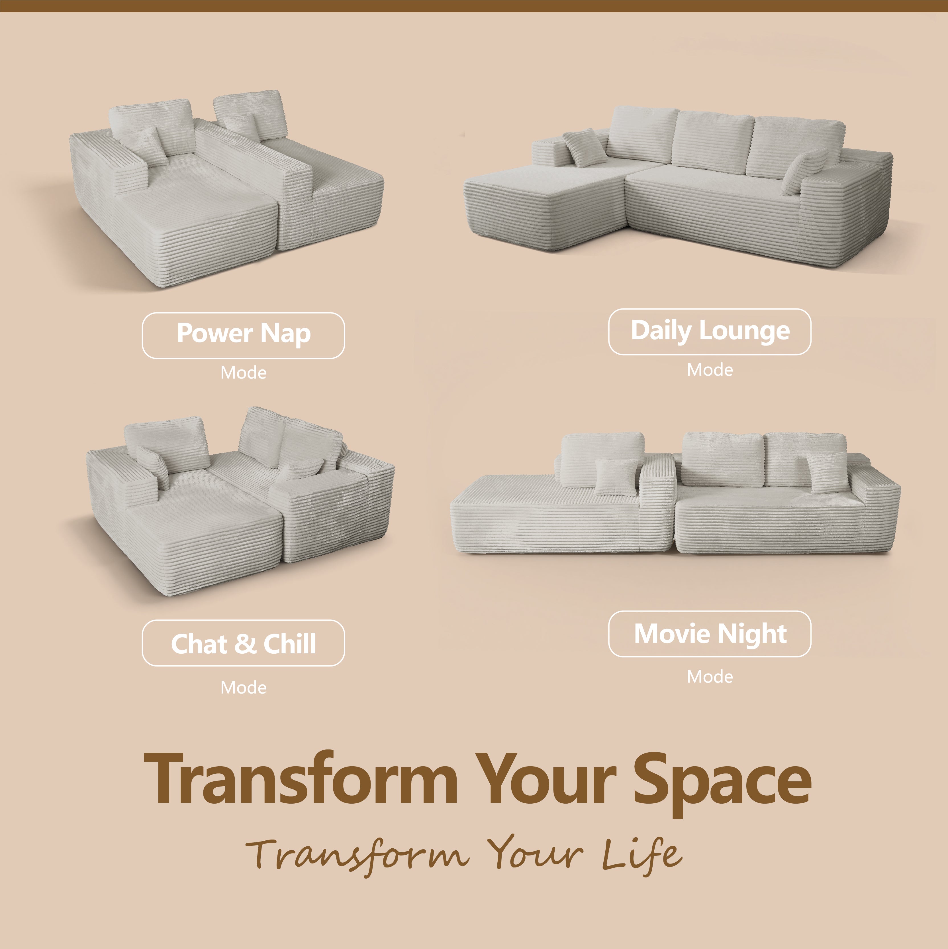 Multi-Functional Sofa, Sleeper Sofa Couch, Cloud Sofa, Cloud-Like Comfort, Portable Compression Design, L Shape Sectional
