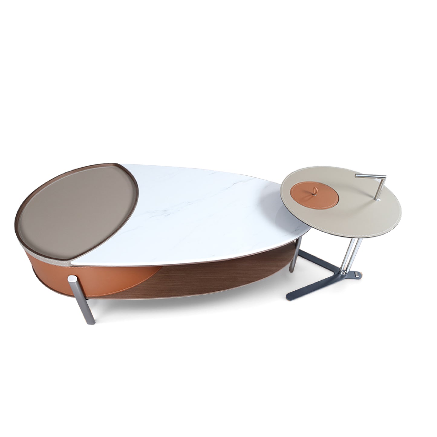 Saddle Leather & Marble Veneer Table