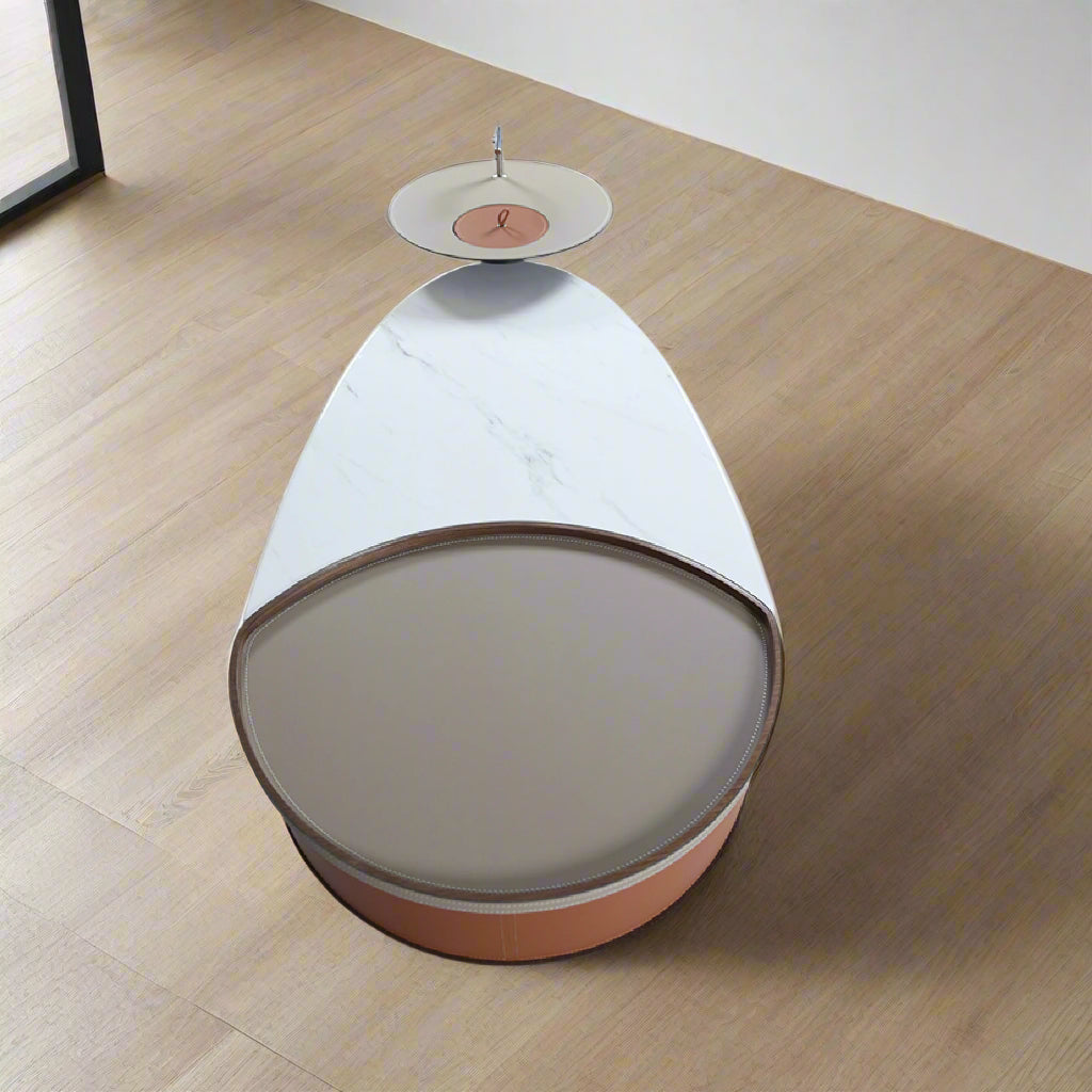 Saddle Leather & Marble Veneer Table