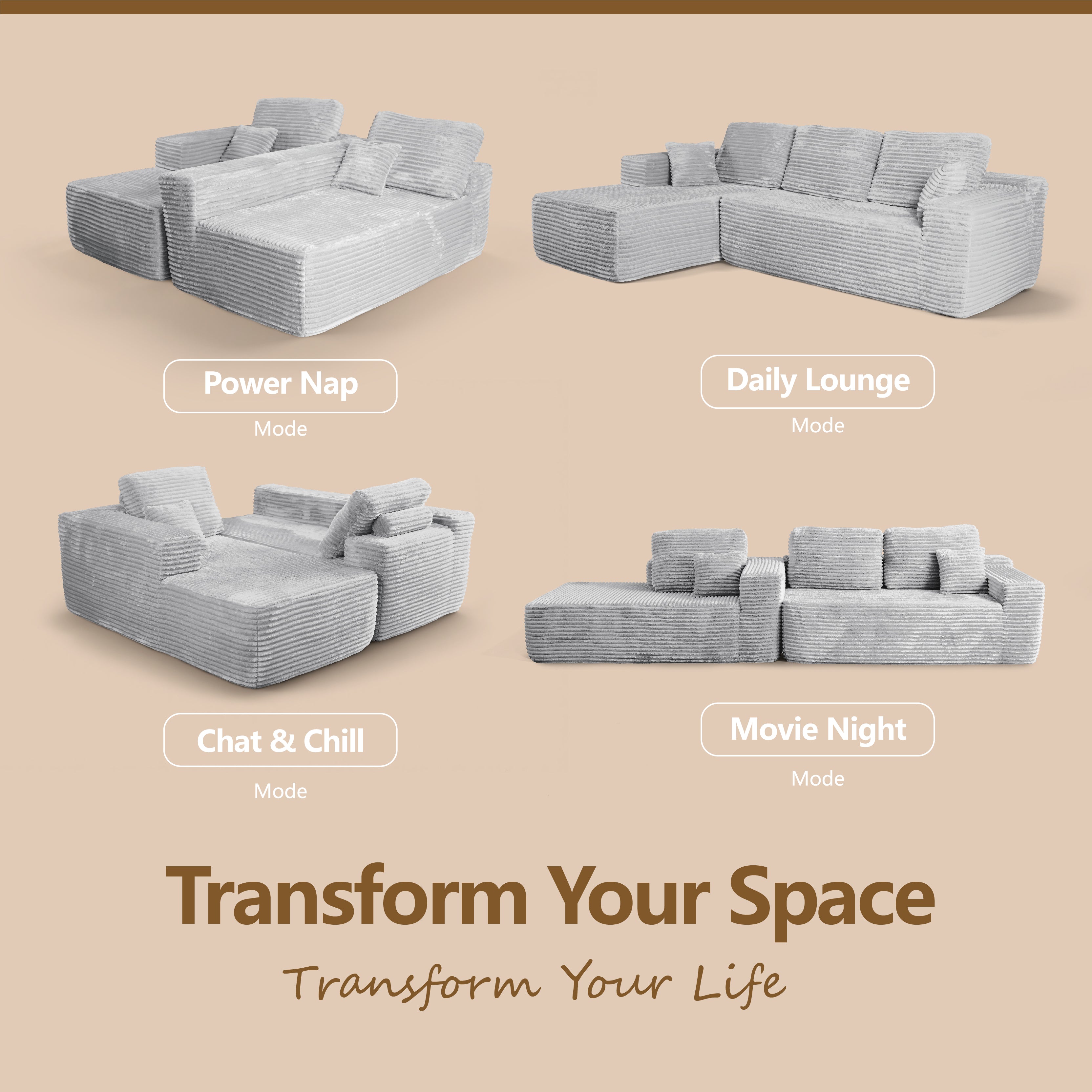 Multi-Functional Sofa, Sleeper Sofa Couch, Cloud Sofa, Cloud-Like Comfort, Portable Compression Design, L Shape Sectional