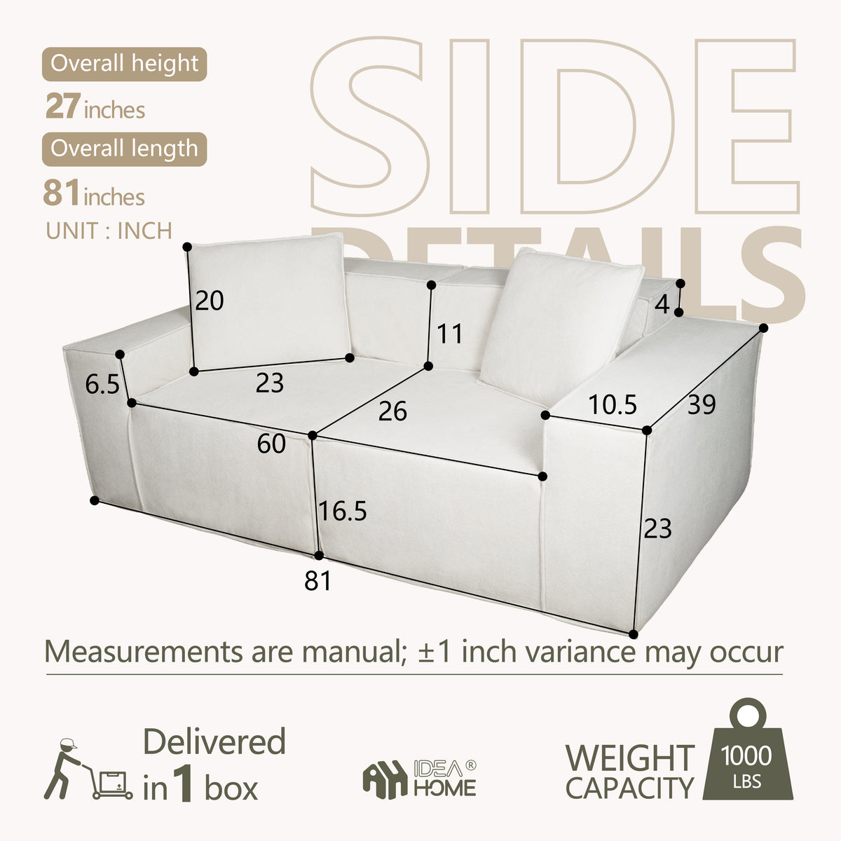 Flexicube Modular Sectional Loveseat Beige White