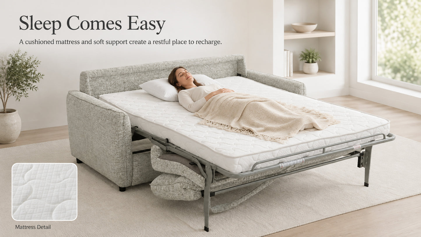 Pull Out Sofa Bed, 2-in-1 Convertible Double Bed, No Cushion Removal, Memory Foam, Queen Size, for Apartment