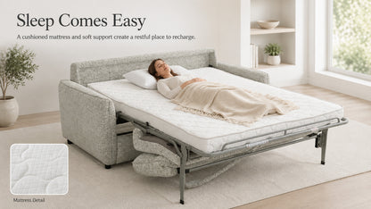 Pull Out Sofa Bed, 2-in-1 Convertible Double Bed, No Cushion Removal, Memory Foam, Queen Size, for Apartment