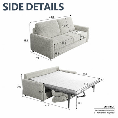 Pull Out Sofa Bed, 2-in-1 Convertible Double Bed, No Cushion Removal, Memory Foam, Queen Size, for Apartment
