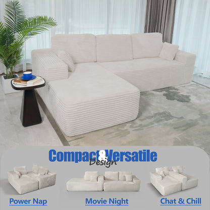 Boneless Cloud Sofa 96in L-Shaped Modular Sectional Couch, Frameless L-Shaped Modular Sectional, No Assembly, for Living Room/Bedroom, Beige, Left Facing Chaise