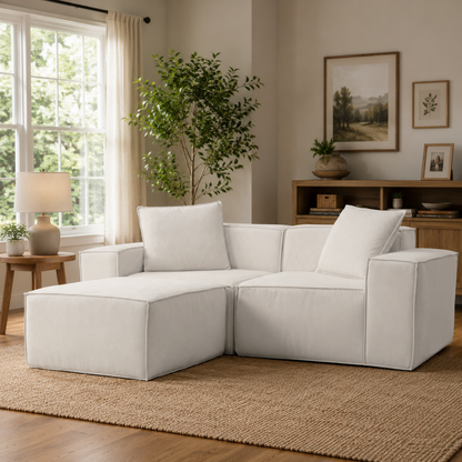Flexicube Modular Sectional Loveseat with Ottoman Beige White
