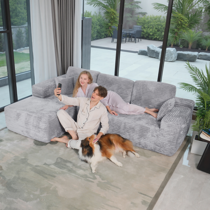 Boneless Cloud Sofa 96in L-Shaped Modular Sectional Couch, Frameless L-Shaped Modular Sectional, No Assembly, for Living Room/Bedroom, Silver Grey, Left Facing Chaise