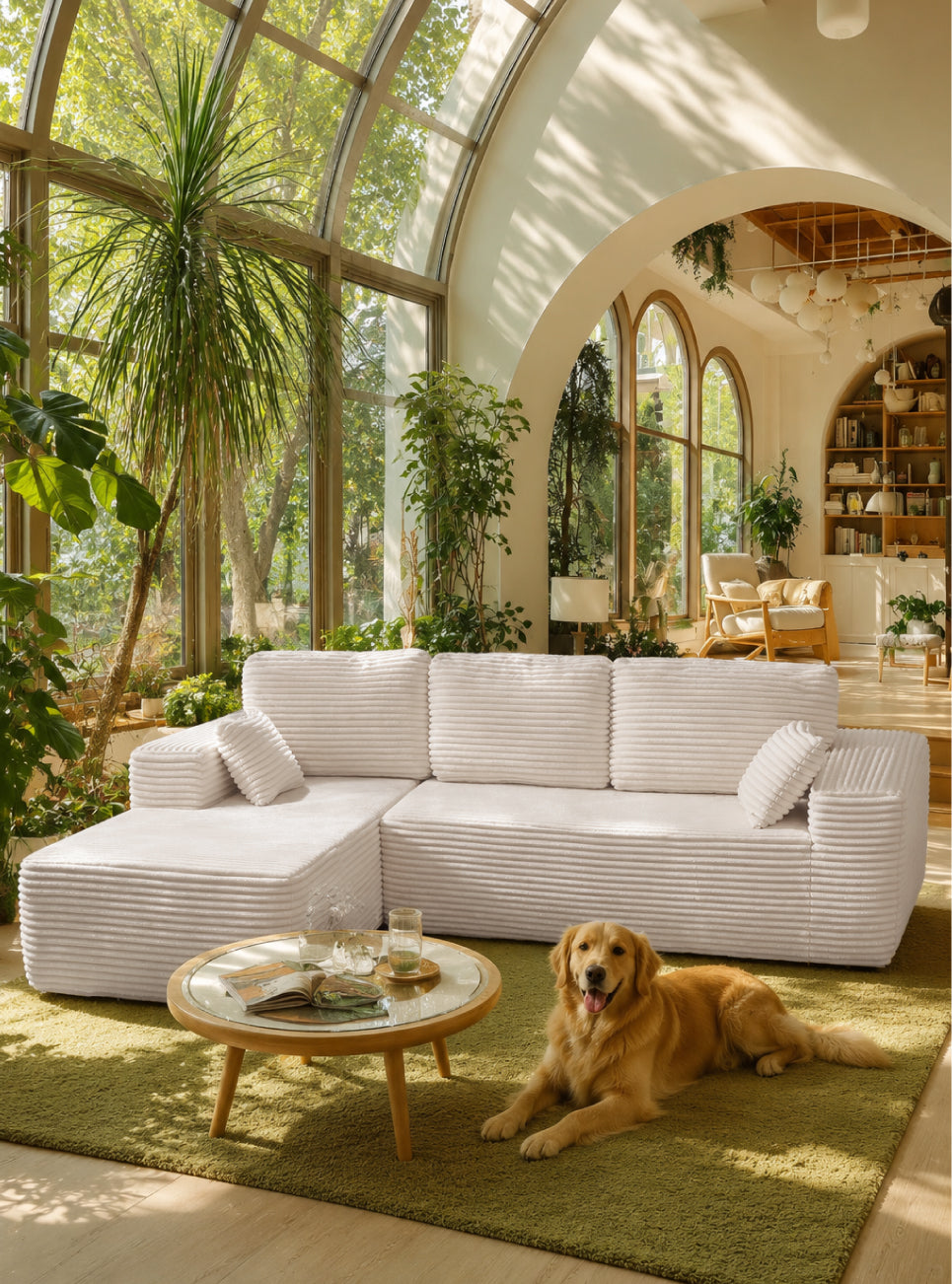 Boneless Cloud Sofa 105.5in L-Shaped Modular Sectional Couch, Frameless L-Shaped Modular Sectional, No Assembly,for Living Room/Bedroom, Beige White, Left Facing Chaise