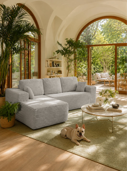 Boneless Cloud Sofa 105.5in L-Shaped Modular Sectional Couch, Frameless L-Shaped Modular Sectional, No Assembly, for Living Room/Bedroom, Silver Grey, Left Facing Chaise