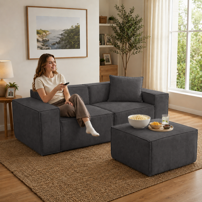 Flexicube Modular Sectional Loveseat with Ottoman Dark Grey