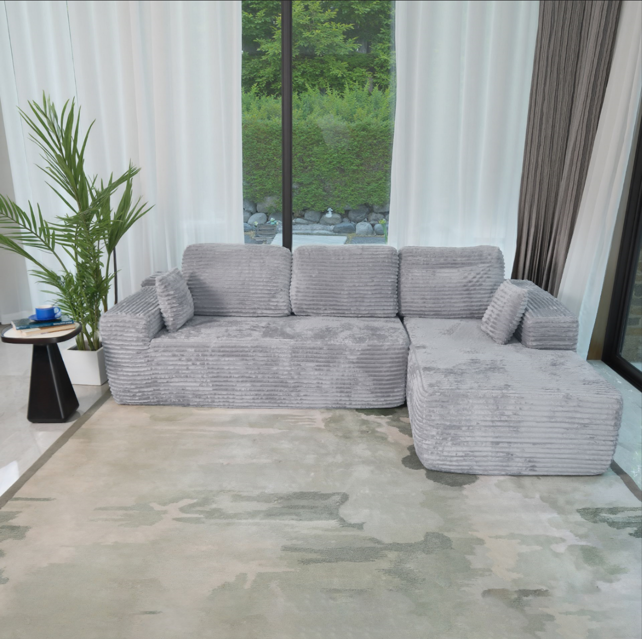 Boneless Cloud Sofa 96in L-Shaped Modular Sectional Couch, Frameless L-Shaped Modular Sectional,Corduroy Upholstery, No Assembly, for Living Room/Bedroom, Silver Grey, Right Facing Chaise