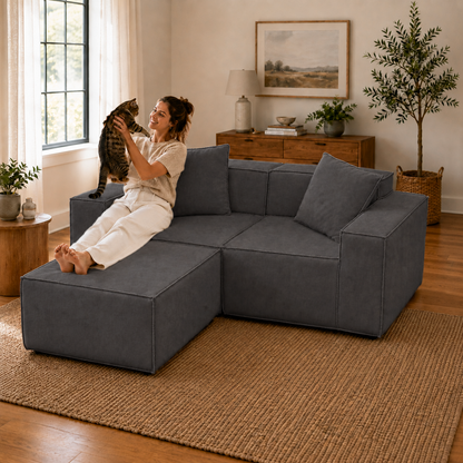 Flexicube Modular Sectional Loveseat with Ottoman Dark Grey