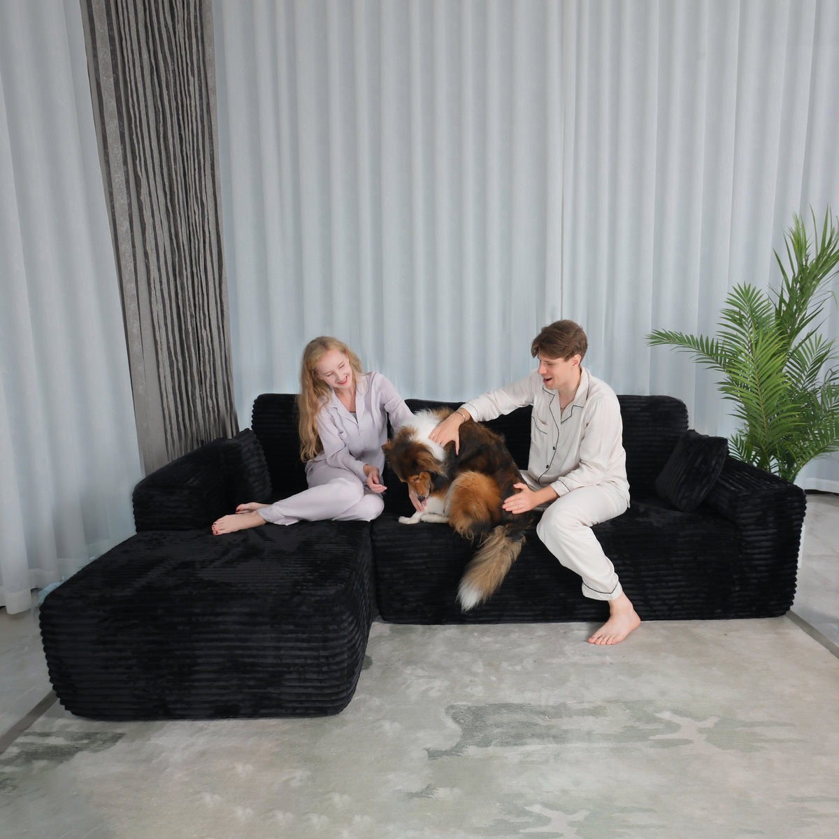 Boneless Cloud Sofa 96in L-Shaped Modular Sectional Couch, Frameless L-Shaped Modular Sectional, No Assembly, for Living Room/Bedroom, Black, Left-Facing Chaise
