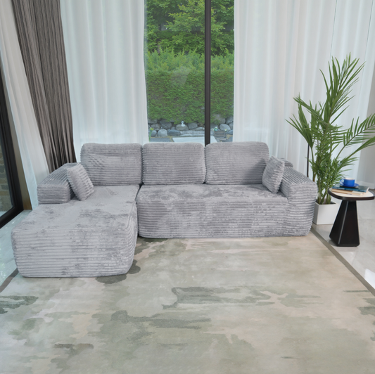 Boneless Cloud Sofa 96in L-Shaped Modular Sectional Couch, Frameless L-Shaped Modular Sectional, No Assembly, for Living Room/Bedroom, Silver Grey, Left Facing Chaise