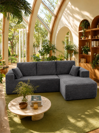 Boneless Cloud Sofa 105.5in L-Shaped Modular Sectional Couch, Frameless L-Shaped Modular Sectional,Corduroy Upholstery, No Assembly, for Living Room/Bedroom, Dark Grey, Right Facing Chaise