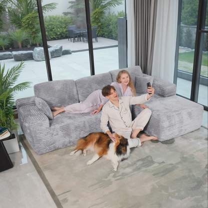 Boneless Cloud Sofa 96in L-Shaped Modular Sectional Couch, Frameless L-Shaped Modular Sectional,Corduroy Upholstery, No Assembly, for Living Room/Bedroom, Silver Grey, Right Facing Chaise
