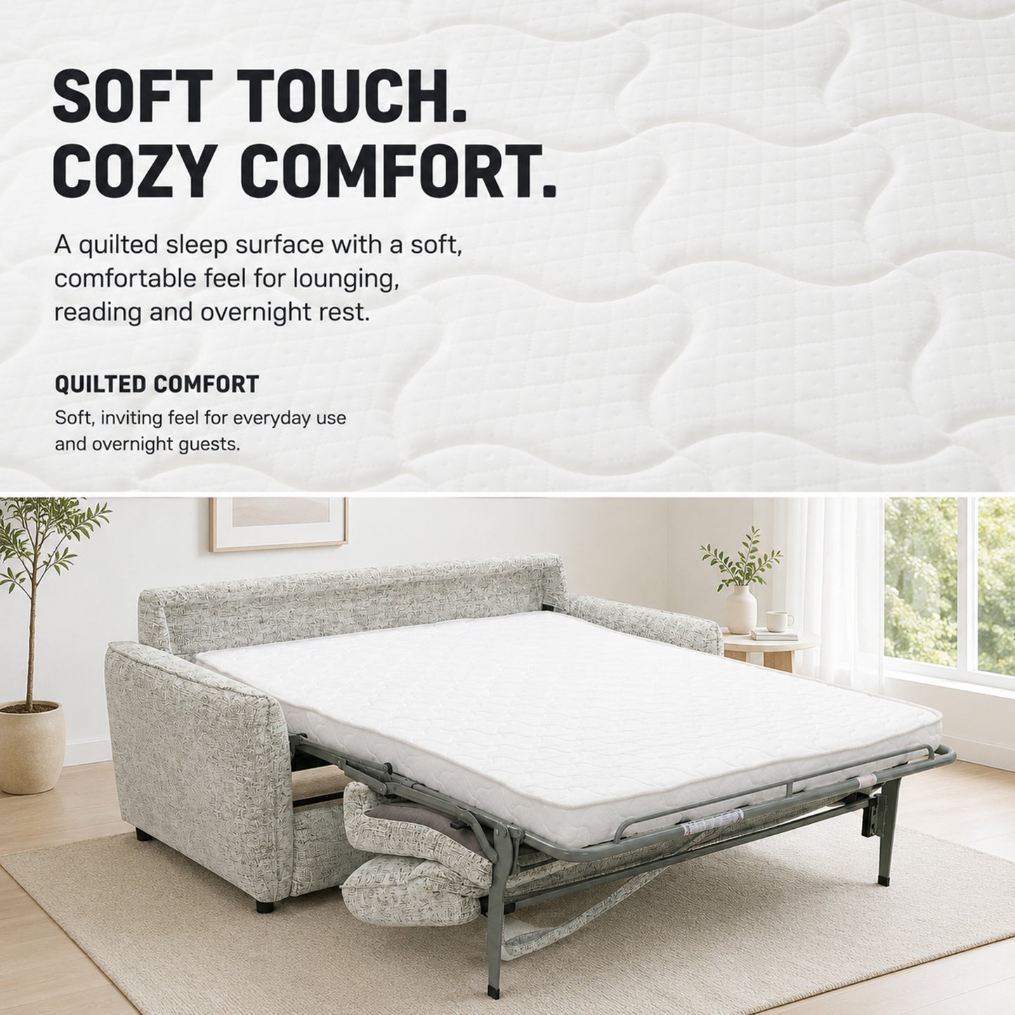 Pull Out Sofa Bed, 2-in-1 Convertible Double Bed, No Cushion Removal, Memory Foam, Queen Size, for Apartment