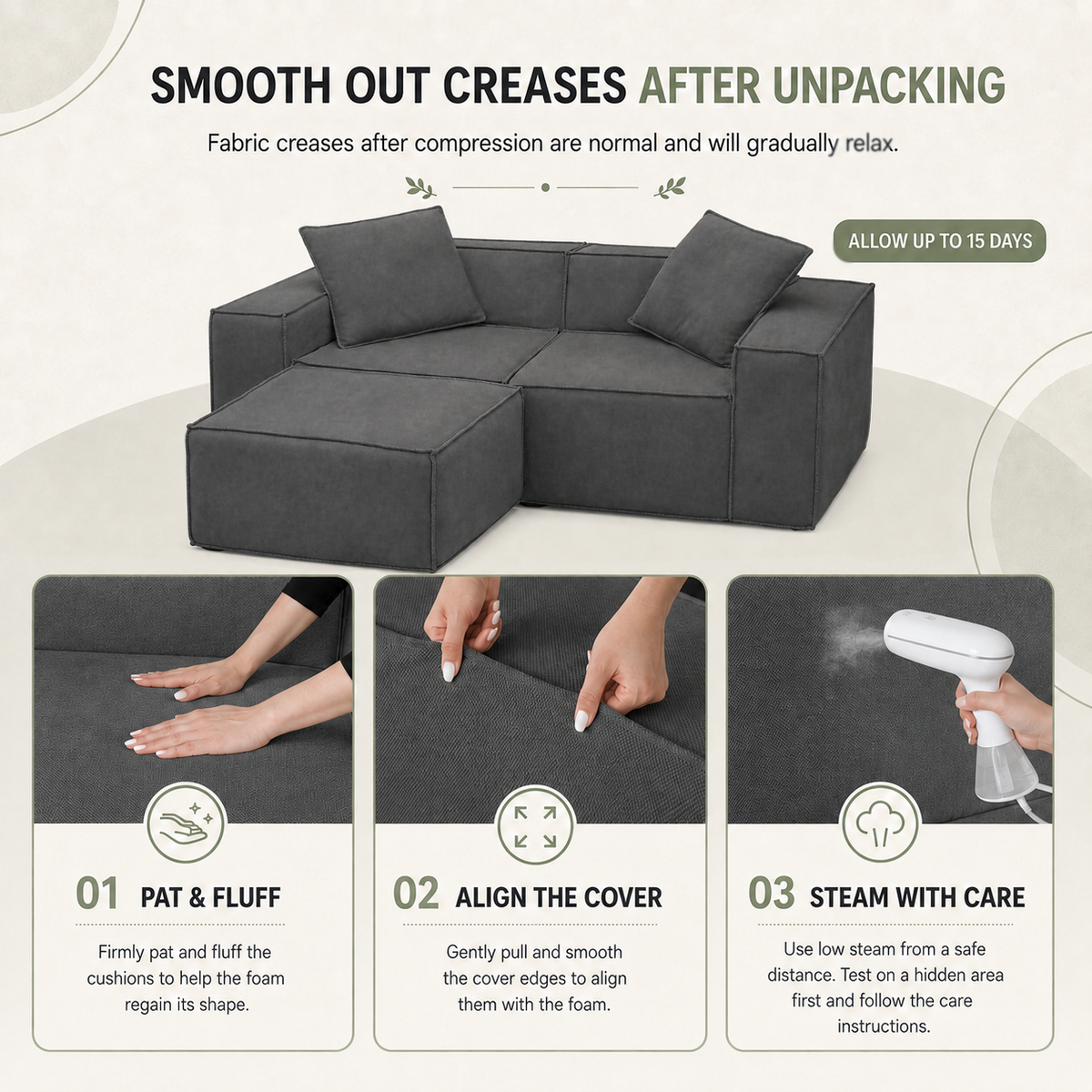Flexicube Modular Sectional Loveseat with Ottoman Dark Grey