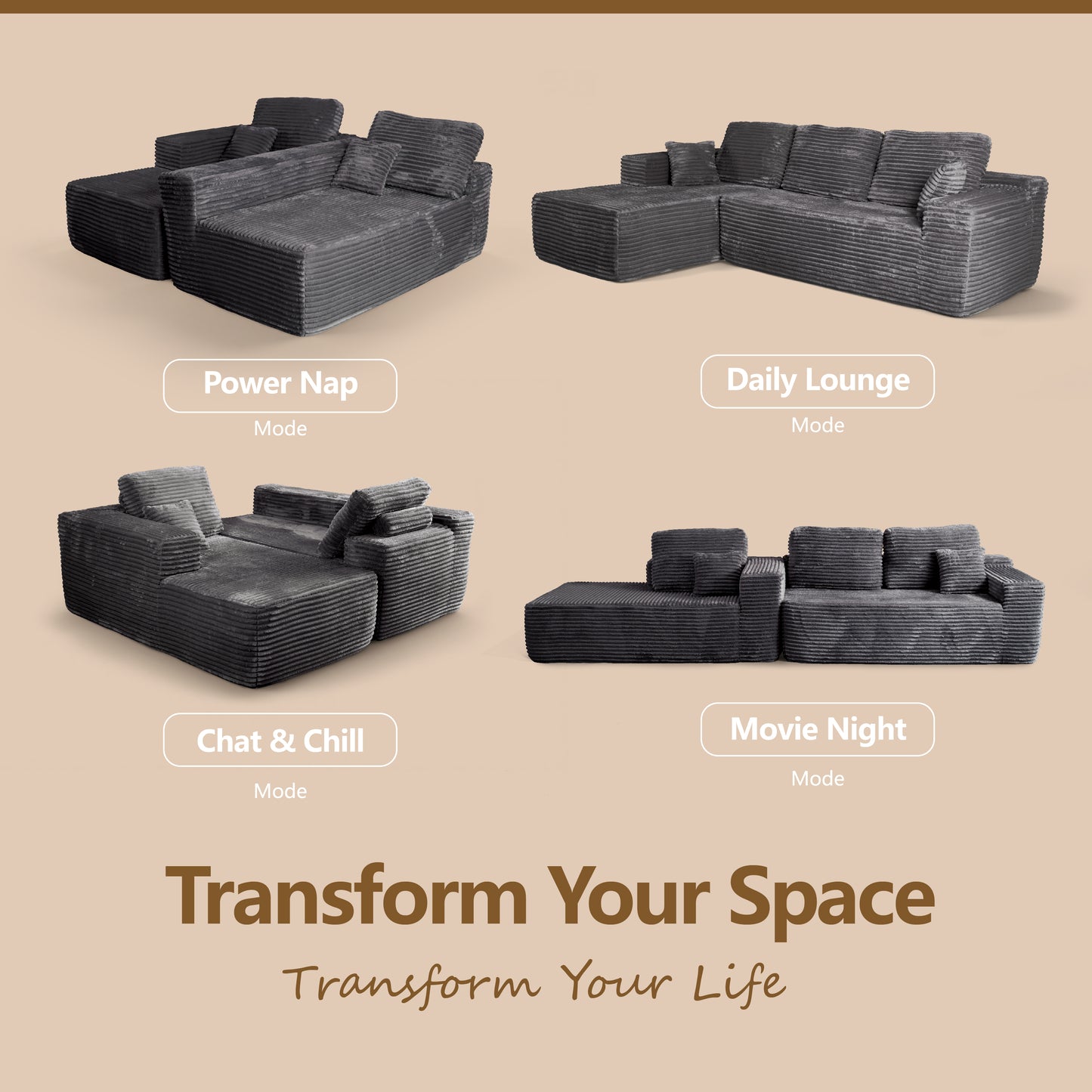 Multi-Functional Sofa, Sleeper Sofa Couch, Cloud Sofa, Cloud-Like Comfort, Portable Compression Design, L Shape Sectional