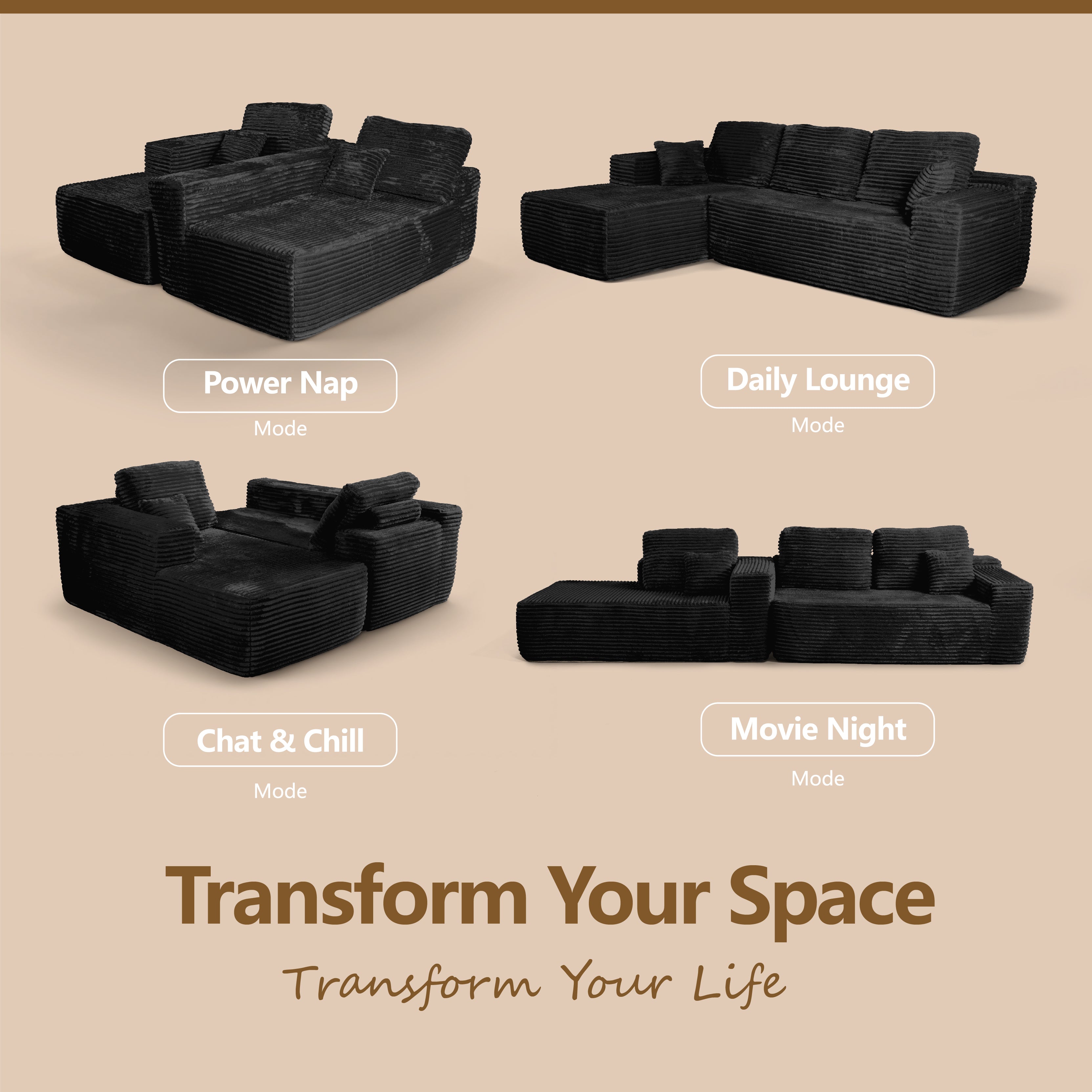 Multi-Functional Sofa, Sleeper Sofa Couch, Cloud Sofa, Cloud-Like Comfort, Portable Compression Design, L Shape Sectional