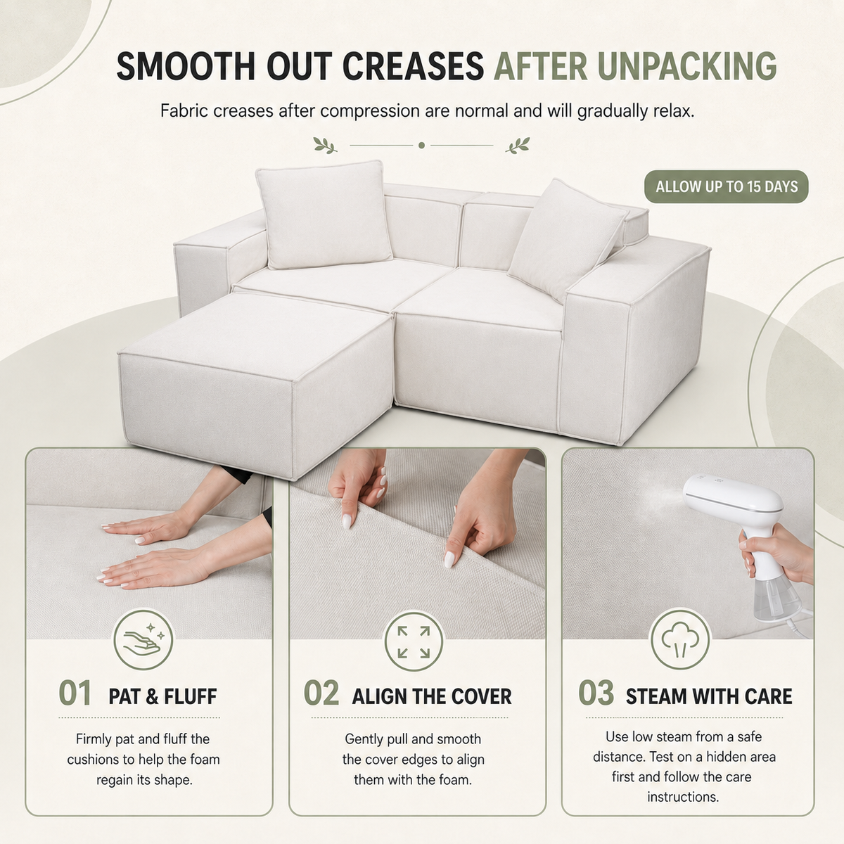 Flexicube Modular Sectional Loveseat with Ottoman Beige White