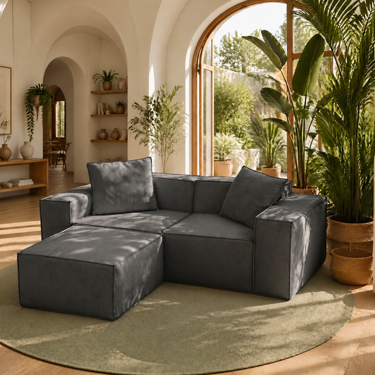 Flexicube Modular Sectional Loveseat with Ottoman Dark Grey