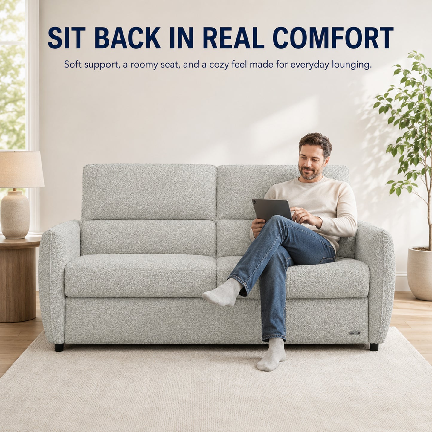 Pull Out Sofa Bed, 2-in-1 Convertible Double Bed, No Cushion Removal, Memory Foam, Queen Size, for Apartment