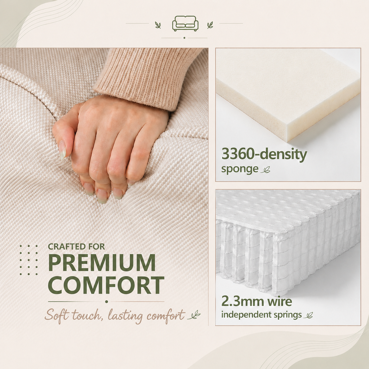 Flexicube Modular Sectional Loveseat with Ottoman Beige White