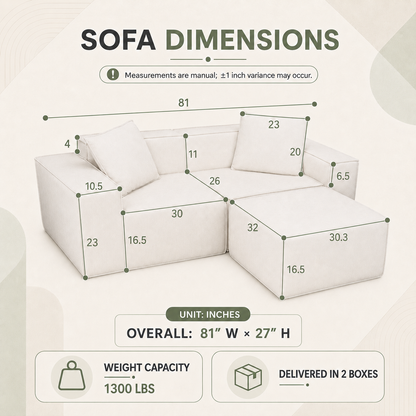 Flexicube Modular Sectional Loveseat with Ottoman Beige White