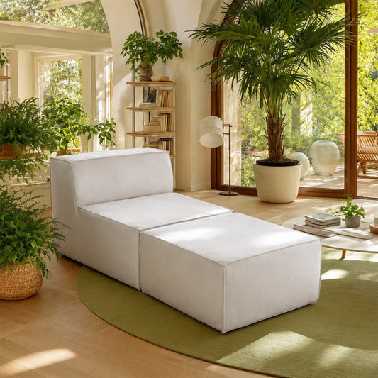 Flexicube Modular Sectional Single sofa with Ottoman Beige White