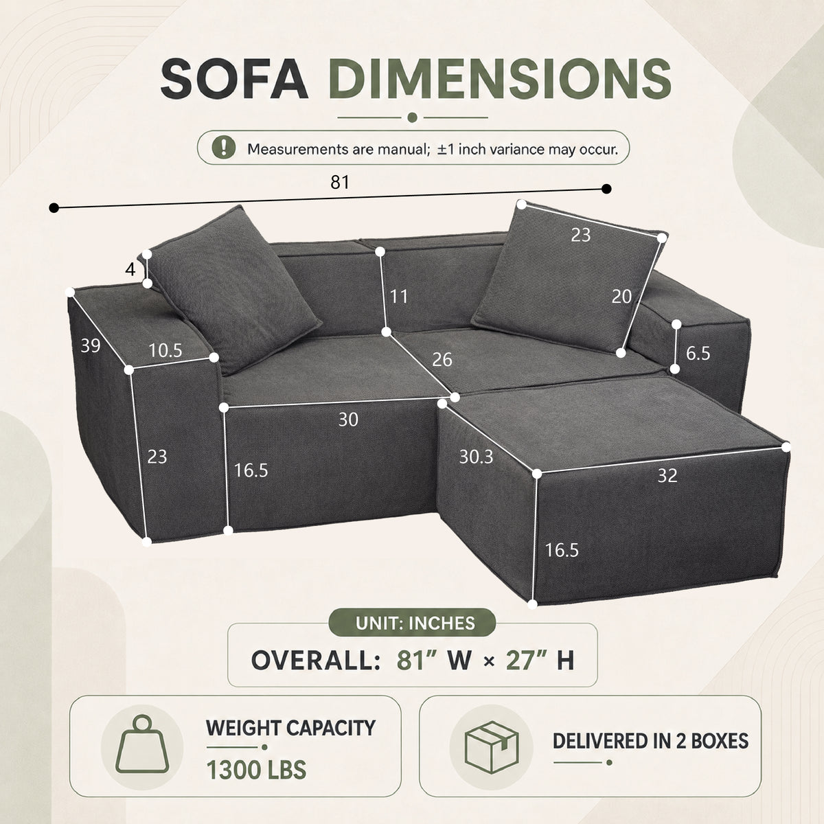 Flexicube Modular Sectional Loveseat with Ottoman Dark Grey