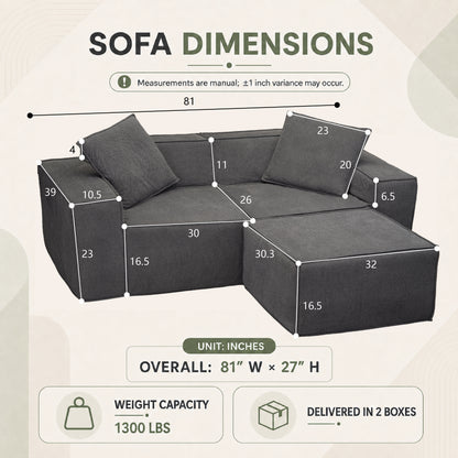Flexicube Modular Sectional Loveseat with Ottoman Dark Grey
