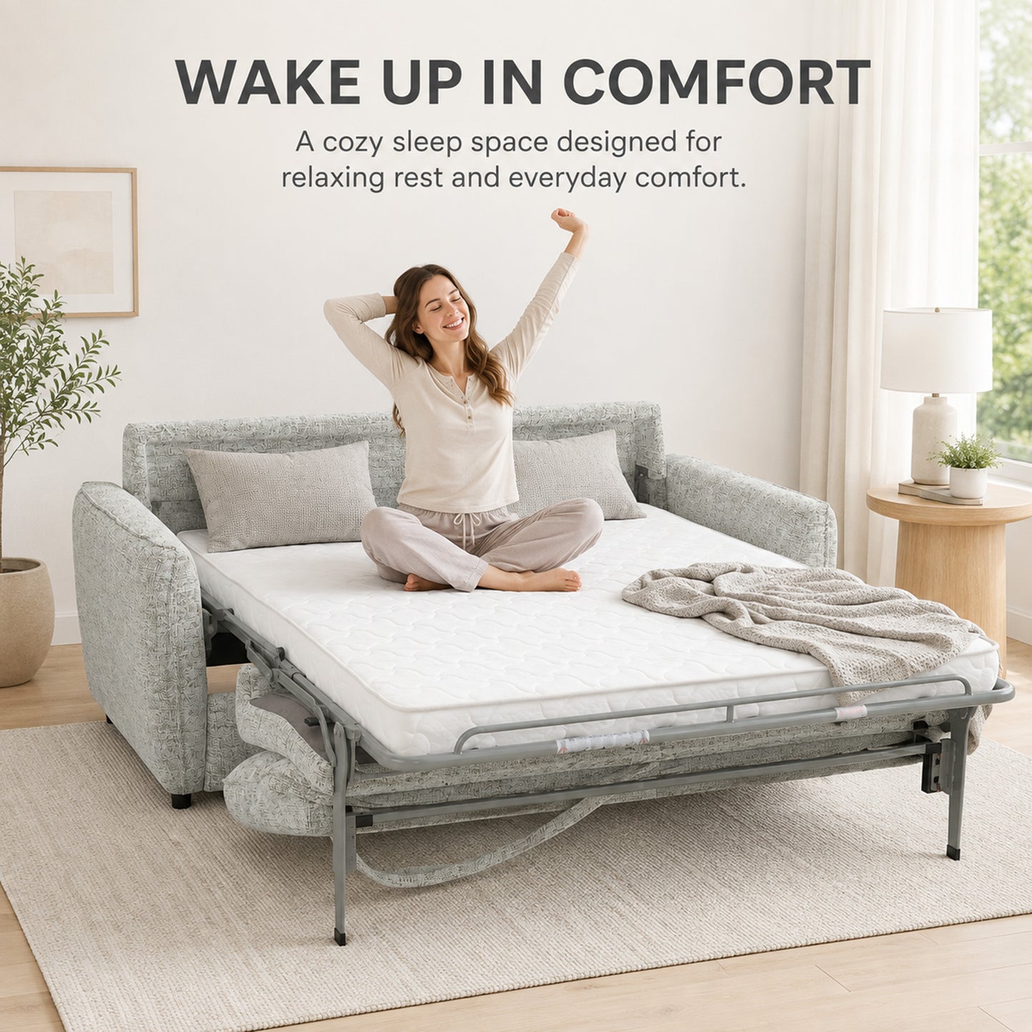 Pull Out Sofa Bed, 2-in-1 Convertible Double Bed, No Cushion Removal, Memory Foam, Queen Size, for Apartment