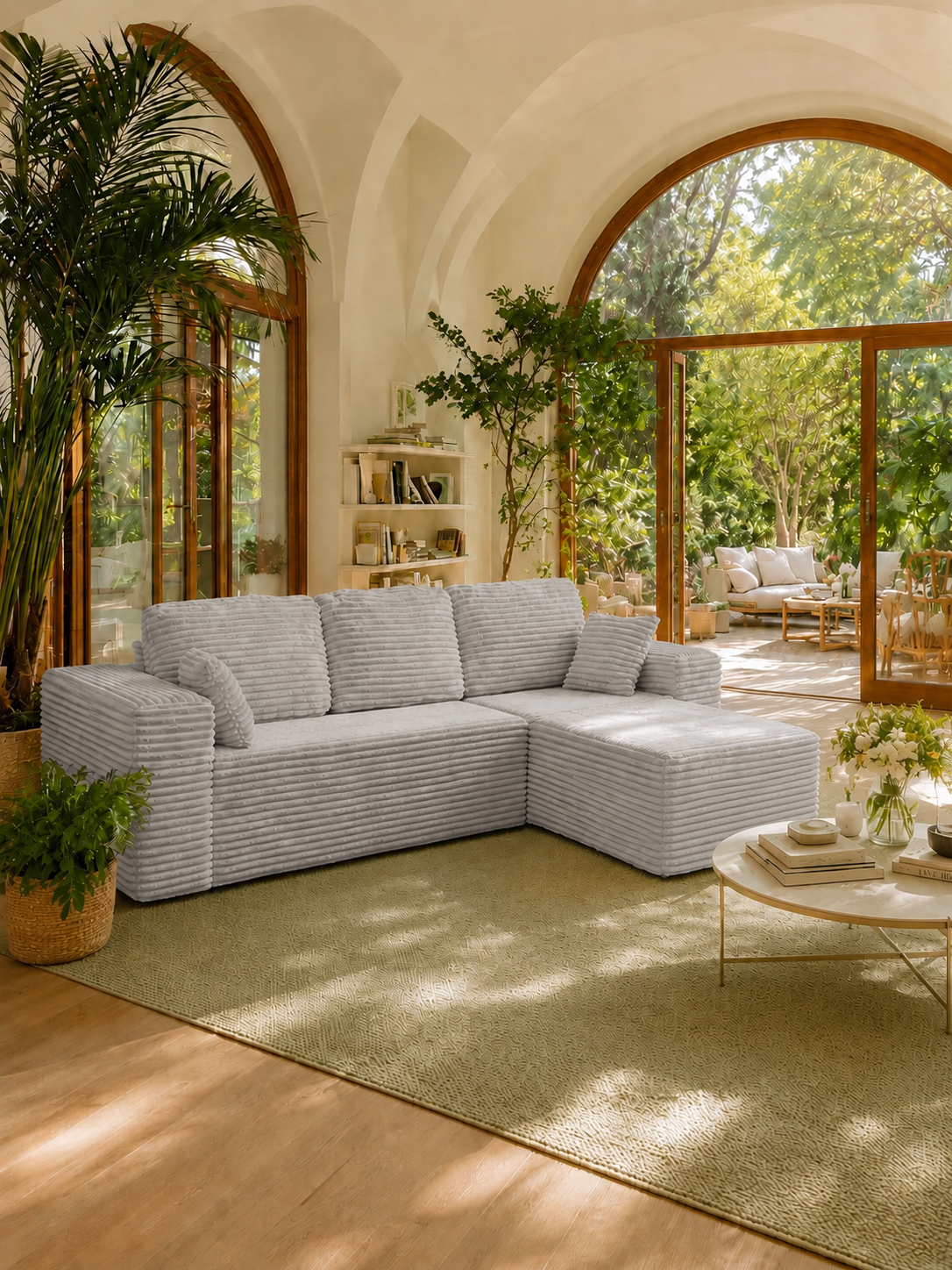 Boneless Cloud Sofa 105.5in L-Shaped Modular Sectional Couch, Frameless L-Shaped Modular Sectional,Corduroy Upholstery, No Assembly, for Living Room/Bedroom, Silver Grey, Right Facing Chaise