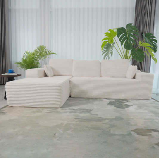 Boneless Cloud Sofa 96in L-Shaped Modular Sectional Couch, Frameless L-Shaped Modular Sectional, No Assembly, for Living Room/Bedroom, Beige, Left Facing Chaise
