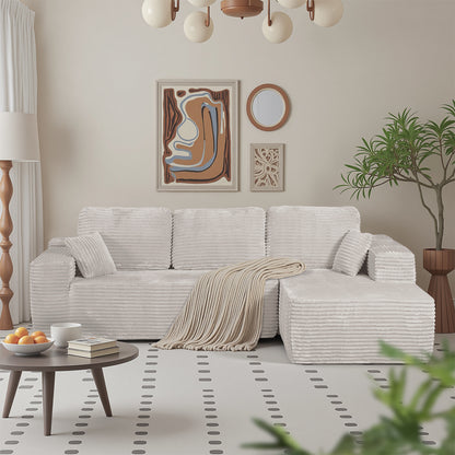 Boneless Cloud Sofa 96in L-Shaped Modular Sectional Couch, Frameless L-Shaped Modular Sectional,Corduroy Upholstery, No Assembly, for Living Room/Bedroom, Beige, Right Facing Chaise