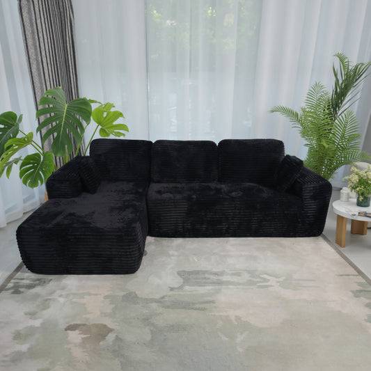 Boneless Cloud Sofa 96in L-Shaped Modular Sectional Couch, Frameless L-Shaped Modular Sectional, No Assembly, for Living Room/Bedroom, Black, Left-Facing Chaise