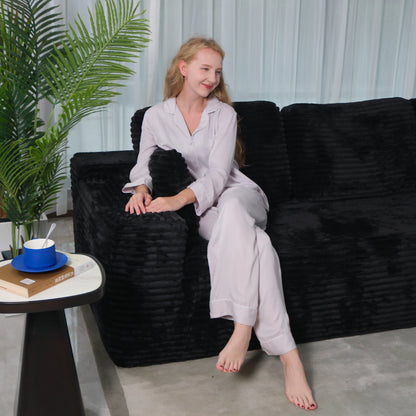 Boneless Cloud Sofa 96in L-Shaped Modular Sectional, Deep Seat, Skin-Friendly Corduroy, No Assembly, Compressed Packaging, for Living Room/Bedroom, Black, Right Facing Chaise
